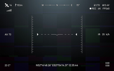 fpv drone interface screen with glitch background