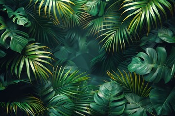 Wall Mural - Curved Palm Leaves in Lush Green Isolation with Overlay Texture