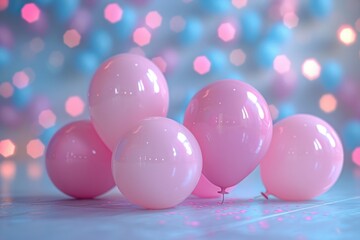 Pastel Birthday Balloons on Light Pink Background