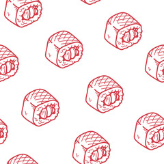 Wall Mural - sushi pattern background. Japanese food seamless pattern background. sushi seamless pattern background. doodle sushi pattern background.