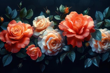 Wall Mural - Radiant Rose Bouquet on Moody Background