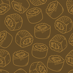 Wall Mural - sushi pattern background. Japanese food seamless pattern background. sushi seamless pattern background. doodle sushi pattern background.