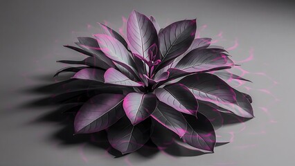 Multiple exposure of purple ficus plant, isolated on grey