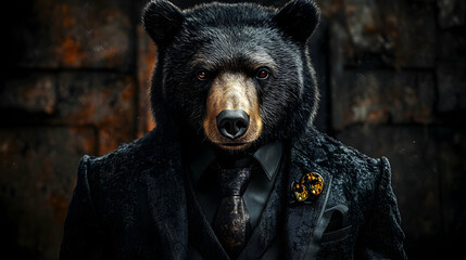 Canvas Print - A bear in a formal suit exuding a unique, sophisticated presence.