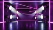 © Kartik - Background of empty room with spotlights and lights, abstract purple background with neon glow