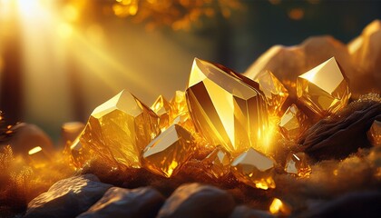 Golden Citrine Crystals in Sunlight - art of lithotherapy