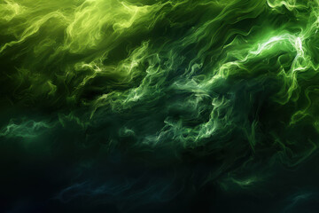 Poster - close up horizontal abstract illustration of shiny green smoke wave stream flowing