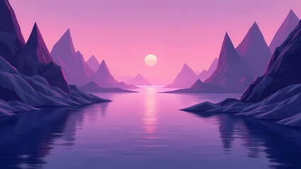 Surreal Geometric Ocean with Sharp Islands in Violet and Pink Light