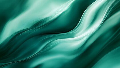 Close-up of flowing emerald green satin fabric creating elegant, abstract waves and folds.