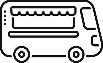 Sticker - Simple black line vector icon for food truck, isolated on white background