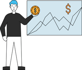 Wall Mural - The boy stands with the dollar graph.