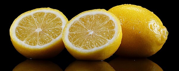 Wall Mural - Juicy Lemon Photography - Three Lemons On Black Background