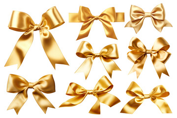 Gold ribbon bow png element set, transparent background