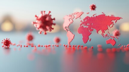 Wall Mural - A world map with red markings indicating the spread of a pandemic, showcasing the global impact of viral outbreaks.