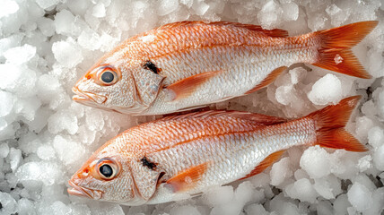 Two fish are on a bed of ice