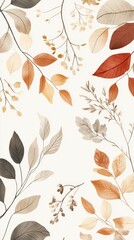 Wall Mural - A painting of leaves and flowers with a white background