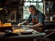 © Rashidi - The artisan meticulously shapes the leather for a saddle, showcasing his expertise in a cozy workshop filled with traditional tools and warm light filtering through the window