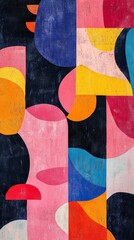 Poster - A colorful abstract painting with a blue and pink background