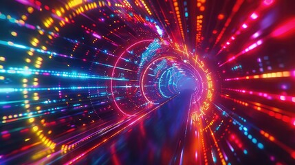 Wall Mural - Vibrant abstract tunnel of colorful light streaks, creating a dynamic and futuristic atmosphere.