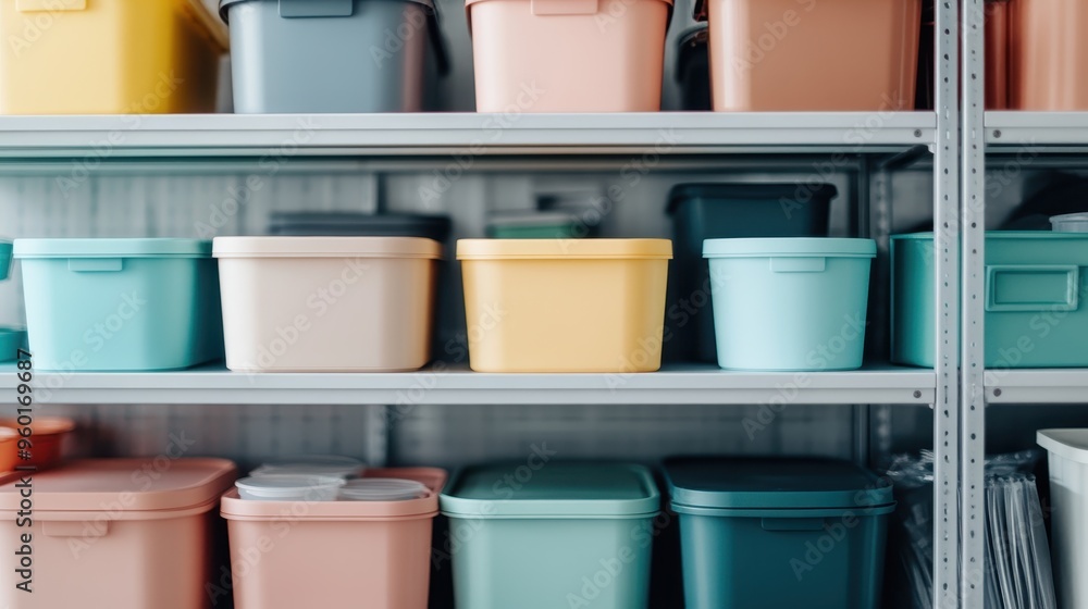 Color Plastic Storage Box This image shows a collection of plastic storage boxes in a variety of ...
