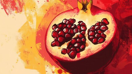 Vibrant Pomegranate Illustration with Bold Abstract Background