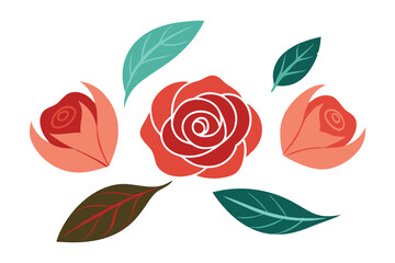 Wall Mural - Rose leaves set isolated flat vector illustration on white background