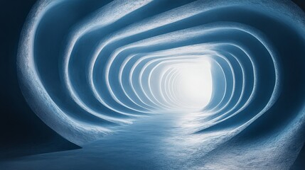 Poster - A blue tunnel with a white light shining through it