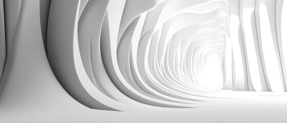 Wall Mural - Abstract White Curved Tunnel with Light at the End