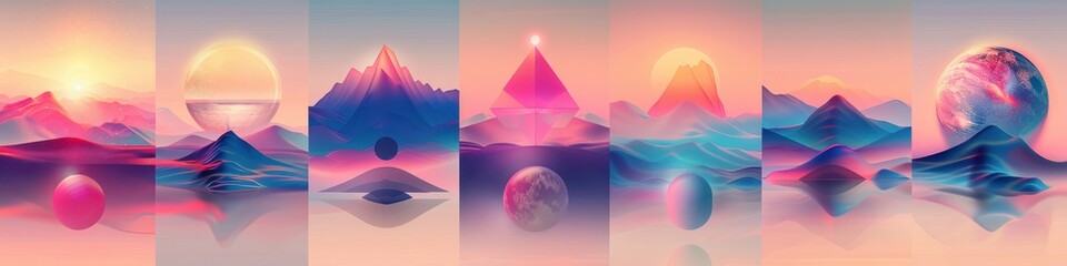 Wall Mural - Colorful gradient vector art featuring abstract hills and mountains.