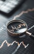 © MNFTs - A close-up view of a magnifying glass over a financial graph, illustrating detailed analysis and data visualization.