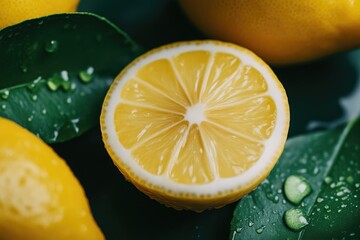 Wall Mural - Detailed Lemon Half with Leaf for Food Photography