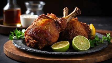 Filipino main dish Crispy Pata isolated on a plate, served exquisitely can be a concept for advertisement background