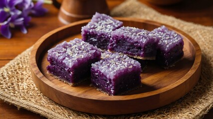 Wall Mural - filipino dessert dish ube halaya isolated on an aesthetic plating, concept for advertisement background