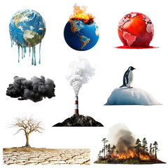 Wall Mural - global warming png element set, transparent background