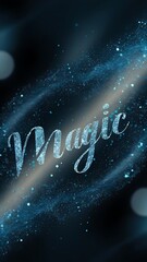 Wall Mural - Blue glitter magic background with dark gradient. Defocused light and free focused place for your design. Abstract background