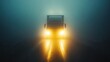 © BerkahStock - A truck's headlights pierce through dense fog on a dark road.