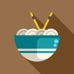 Poster - Simple vector illustration featuring a bowl of noodles with chopsticks, ideal for projects related to asian cuisine