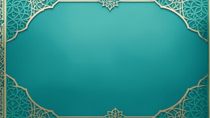 Elegant Islamic frame with intricate gold filigree design on teal background.