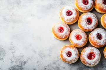 Wall Mural - Sweet Doughnuts with Powdered Sugar and Jelly Filling