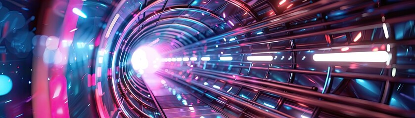 Poster - A vibrant, illuminated tunnel with dynamic light patterns, creating a sense of depth and movement. Perfect for futuristic themes.