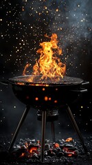 Poster - Blazing Grill Fire Sparks Photo - Fiery BBQ Background