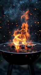 Poster - Blazing Charcoal Briquettes Ignite on Grill - Photo