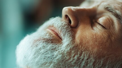 This image focuses on hand caressing an elderly person's head, painted in a gentle and soothing manner, representing compassion and care with a blurred out background full of emotions.