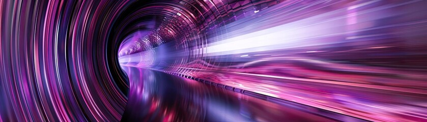 A mesmerizing tunnel of light, featuring vibrant purple hues and dynamic motion, creating an ethereal sense of speed and depth.