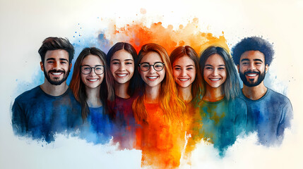 Wall Mural - A colorful illustration of diverse faces expressing joy and connection.