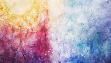 Wall Mural - Abstract watercolor background with sun and bright light effects