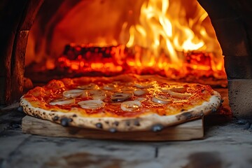 Wall Mural - Delicious Wood Fired Pizza with Onions Photo