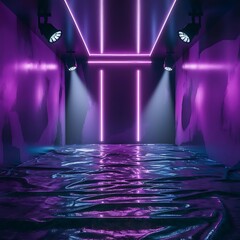 Wall Mural - Background of empty room with spotlights and lights, abstract purple background with neon glow