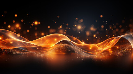 Abstract Orange Wave with Glowing Particles on Black Background