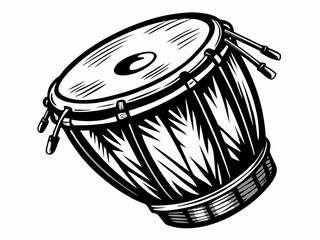 Agogo percussion musical instrument vector illustration isolated. Folk Brasil instrument ink hand drawn. Ethnic drum of Latin America. Black white element for postcard, brochure, poster, textbook 
